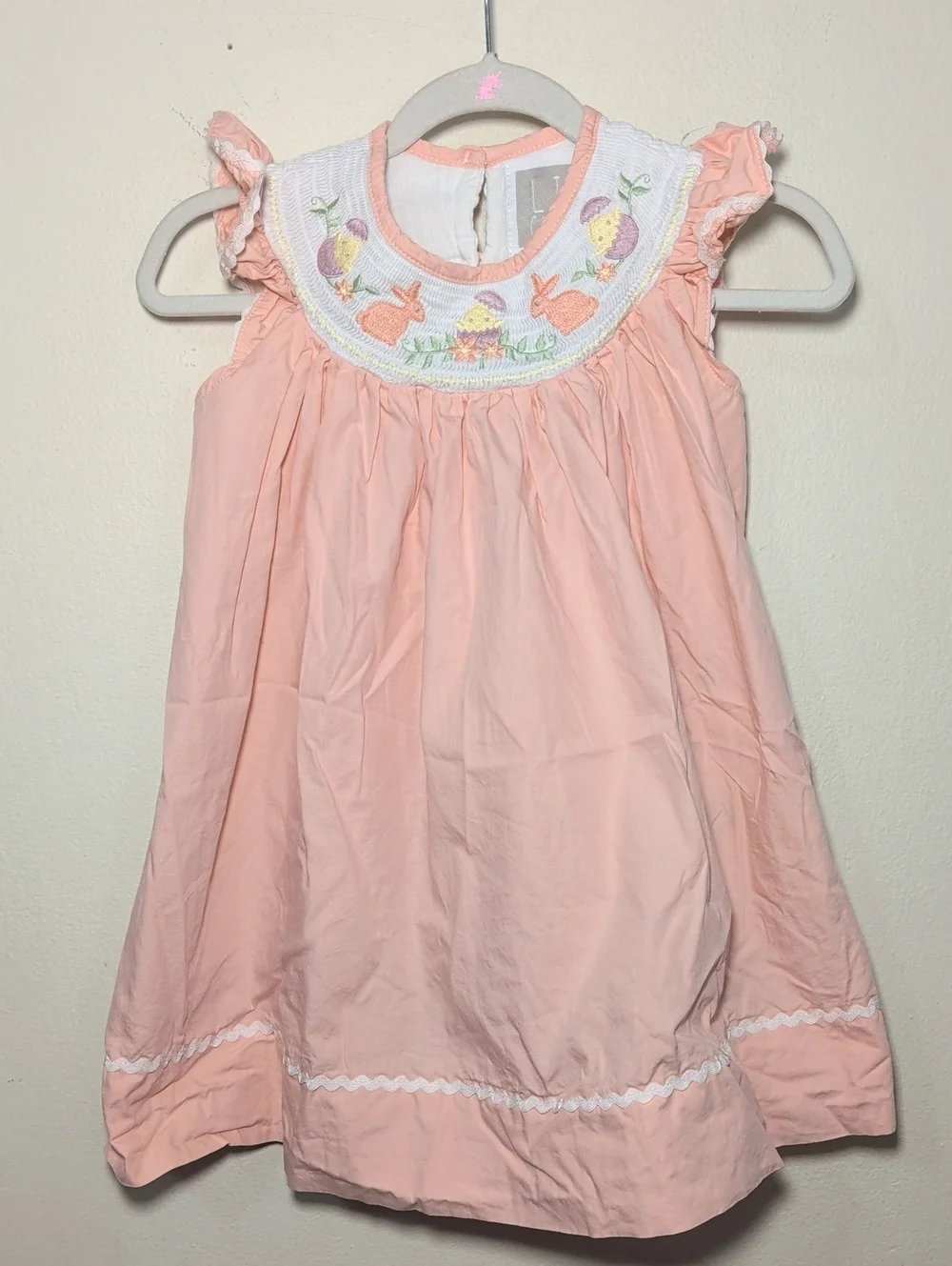 Lil Cactus Smocked Easter Dress Pink White Bunny Chick 100% Cotton Girls Size 2T